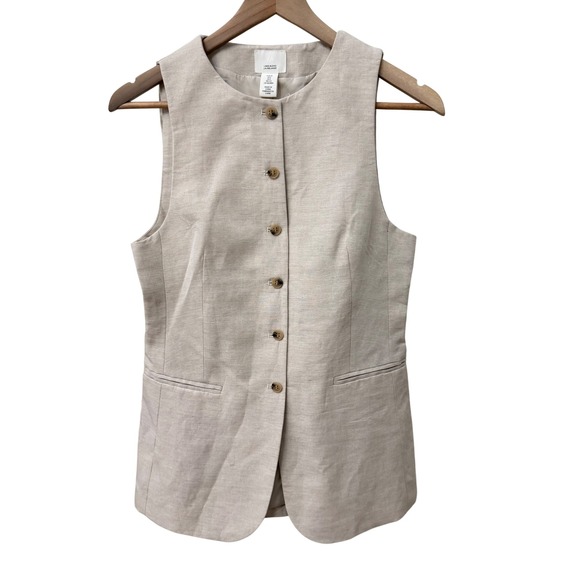 H&M Jackets & Blazers - H&M Linen Blend Waistcoat Vest S Beige Button Front Tailored Career